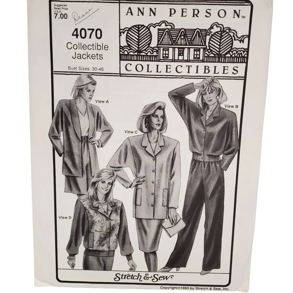 Collectible Jackets Sewing Pattern Ann Person Collectibles UNCUT Vintage 90s 80s